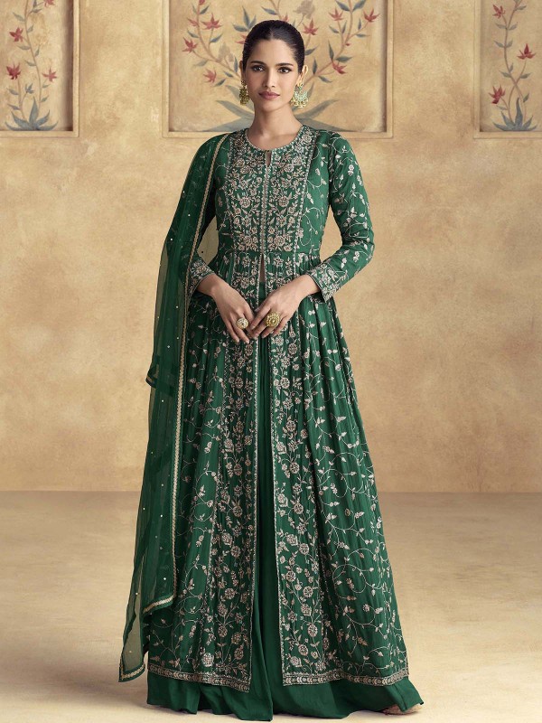 Forest Green Premium Chinon Silk Lehenga Suit